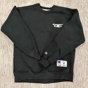 Champion X Supreme Black Crewneck Sweatshirt with White Logo Embroidery